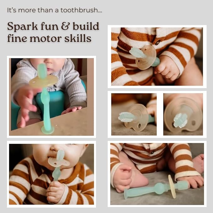 haakaa 360° Silicone Baby Toothbrush – 100% Soft Food Grade Silicone, BPA-Free, Suction Base, Safe for Babies 6 Months+, Gentle Gum and Teeth Cleaning for Infants, Gum Massager (Berry Red)