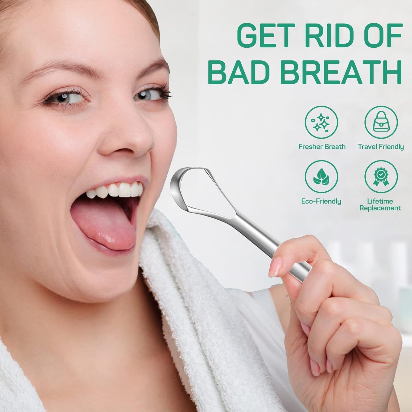 RONAVO Tongue Scraper (2 Pack), Cure Bad Breath, Stainless Steel Tongue Cleaners, Metal Tongue Scrapers Fresher Breath in Seconds