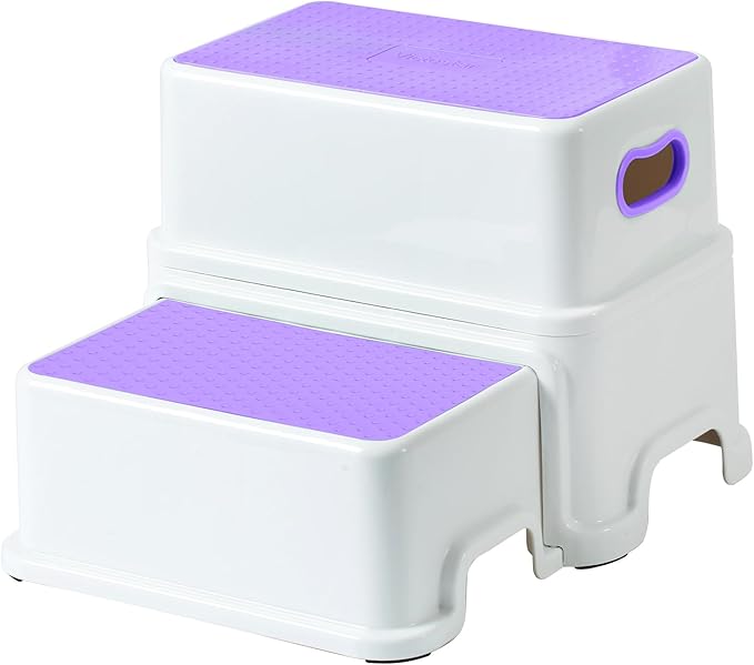 Victostar Toddler Step Stool,2 Kids Step Stool for Bathroom Sink,Baby Potty Stool with Anti-Slip Surface and Rubber Bottom,Plastic Stool with Handle for Toilet Potty Training Bathroom Kitchen