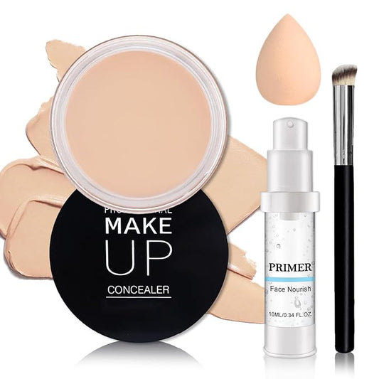 Under Eye Concealer for Dark Circles with Primer,Tattoo Cover up Makeup,Waterproof Color Correcting Concealer Makeup,Nourishing and Moisturizing,Cruelty-free（02 Light Cream）