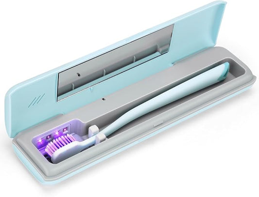 YourMate UVC Toothbrush Case Travel Toothbrush Covers Case for Houshold and Traveling Power by AA Battery or USB-C Blue