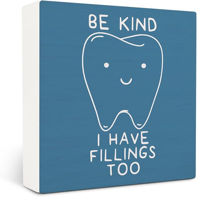 Dental Decor Wooden Signs,Blue Dental Hygienist Wooden Box Sign,Funny Dentist For Home Office Shelf Table Decor 5x5 Inches,Dental School Gift, Dentist Gifts