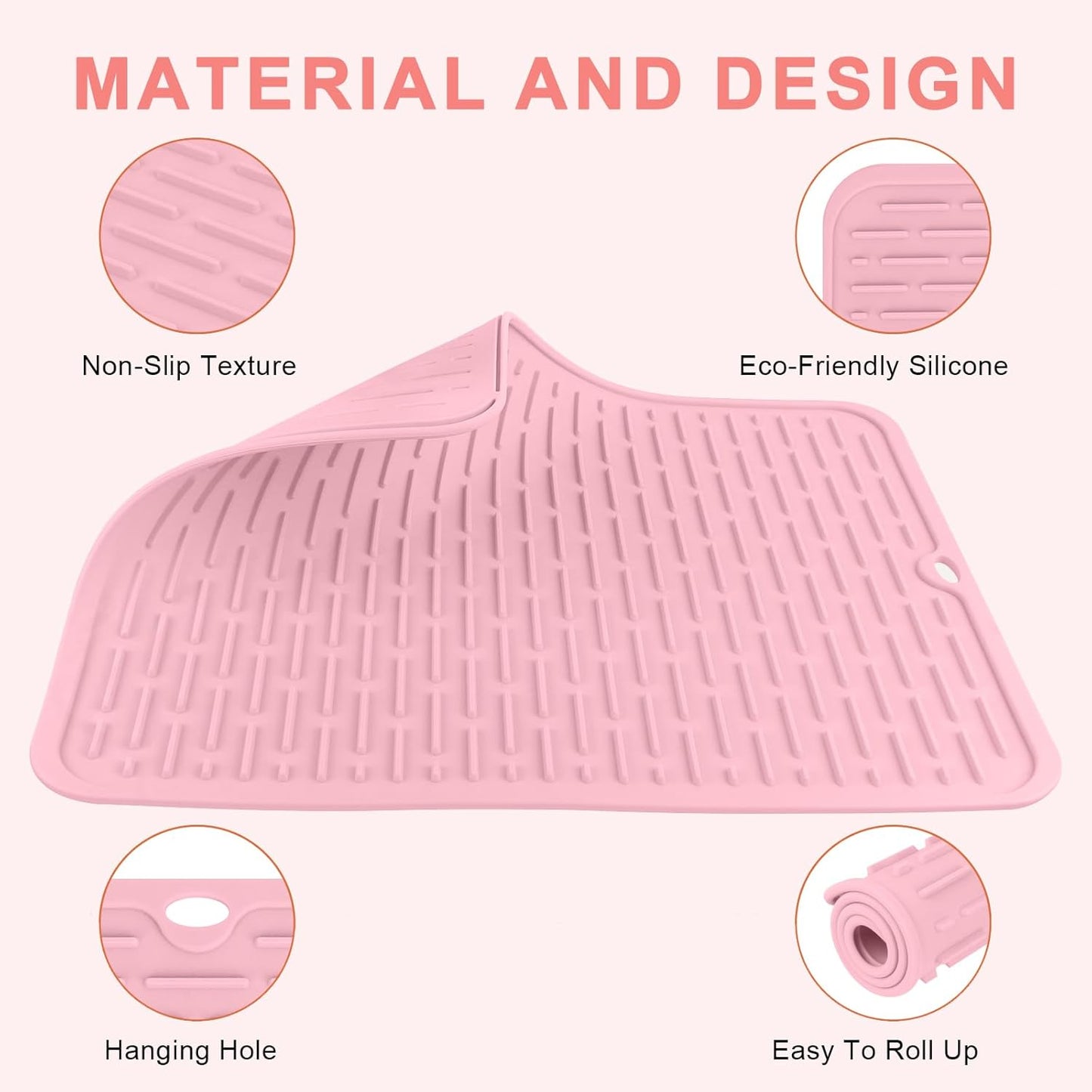 AMIJEAL Oversize Silicone Heat Resistant Mat for Hair Tools, Curling Iron Mat, Hot Tools Holder, Portable Flat Iron Hair Straightener Pad Cover for Travel Vanity Salon(14.2" x 11.0")