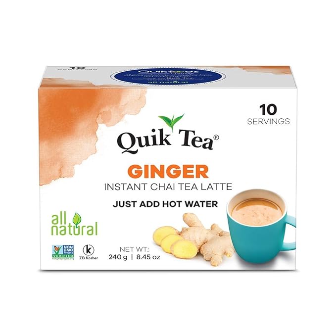 QuikTea Ginger Chai Tea Latte - 20 Count (2 Boxes of 10 Each) - Packaging May Vary - All Natural Preservative Free Authentic Chai from Assam & Darjeeling