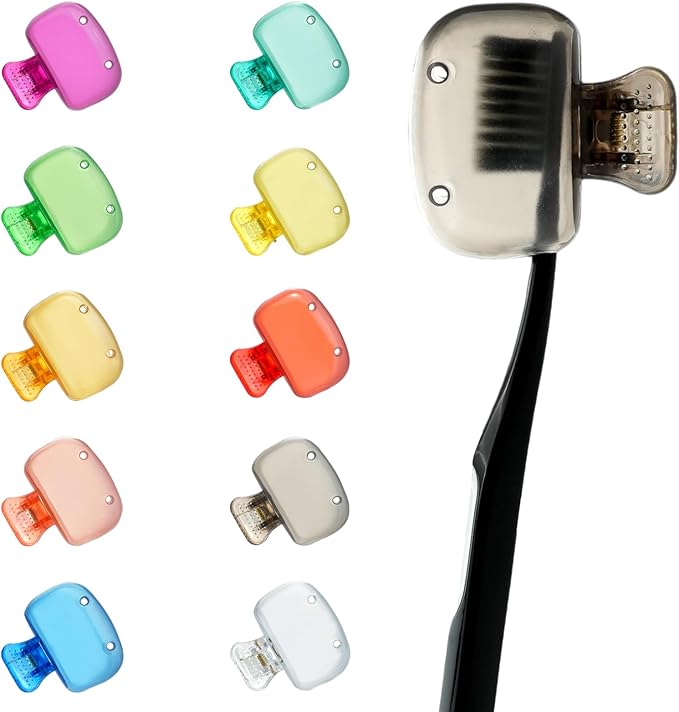 Zoyiancy 10pcs Toothbrush Cover, Toothbrush Protector Case, Travel Tooth Brush Head Pod Case, Toothbrush Cap Plastic Clip for Household Bathroom School(10 Colors)