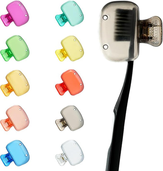 Zoyiancy 10pcs Toothbrush Cover, Toothbrush Protector Case, Travel Tooth Brush Head Pod Case, Toothbrush Cap Plastic Clip for Household Bathroom School(10 Colors)