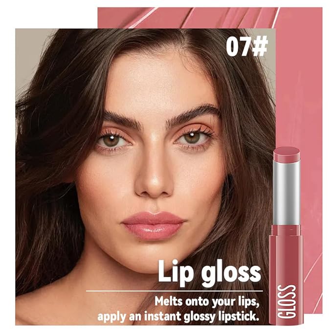 2Pc Butter Lipstick Tinted Lip Balm, Shine Moisturizing Plumper Lipstick for Women, Natural Nourishing Hydrating Lip Gloss Stain for Dry Lips, Lightweight Lip Liner Care Vegan Makeup, 06 & 07