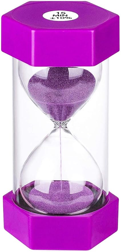 Hourlass Timer 15 Minutes Sand Timer: Plastic Sand Clock 15 Minutes, Small Purple Sand Watch 15 Min, Hour Glass Colorful Sandglass Timer for Kids, Games, Classroom, Kitchen, Decor