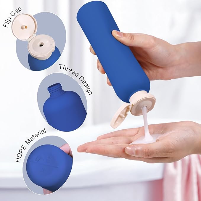 Travel Shampoo Bottle, Empty Plastic Squeeze Bottles 8.8oz with Flip Cap, Lotion Container for Toiletries Travel Size Shampoo and Conditioner