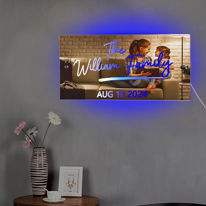 Custom LED Light Up Mirror - Multi Colour Lighting, Personalized Family Name Sign, Wall Decor for Bedroom