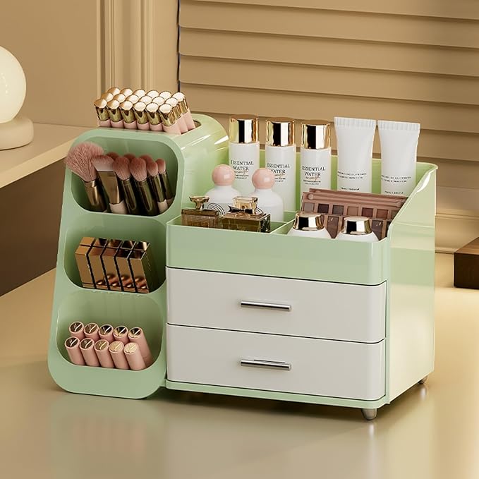 Makeup Organizer with Drawers for Vanity,Spacious Cosmetic Display Case,Perfect Storage Solution for Your Beauty Essential (Green and Cream)