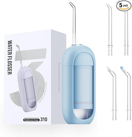 Water Flosser - Waterproof Portable for Teeth ，Water Dental Flosser Portable Cordless Oral Irrigator 3 Modes 6 Flossing Nozzles, Compact & Light for Travel (Blue)