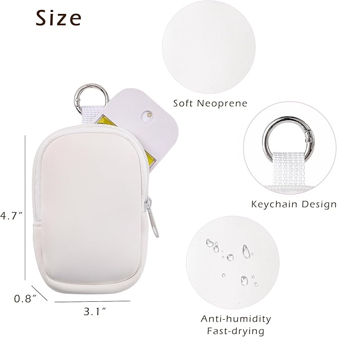 2Pcs Small Makeup Bag, Mini Portable Travel Cosmetic Bag, Soft Neoprene Makeup Pouch with Zipper, Fashion Accessory with Snap Hook, Cute Coin Purse Lipstick Cosmetic Travel Organizer(Black+ White)