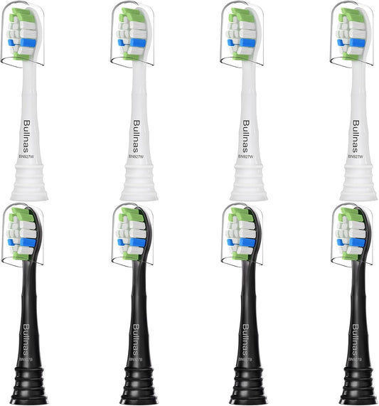 Replacement Toothbrush Heads Compatible with Philips Sonicare ProtectiveClean 4100 5100 5300 6100 Electric Toothbrushes, W Replacement Head for Sonicare, Black/White, 8 Count