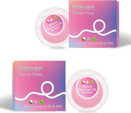 Dr. Emma Woven Dental Floss Coconut Oil Infused Expanding Dental Floss, Oral Care Stretchable Floss, Mint 33yd Pink, Pack of 2