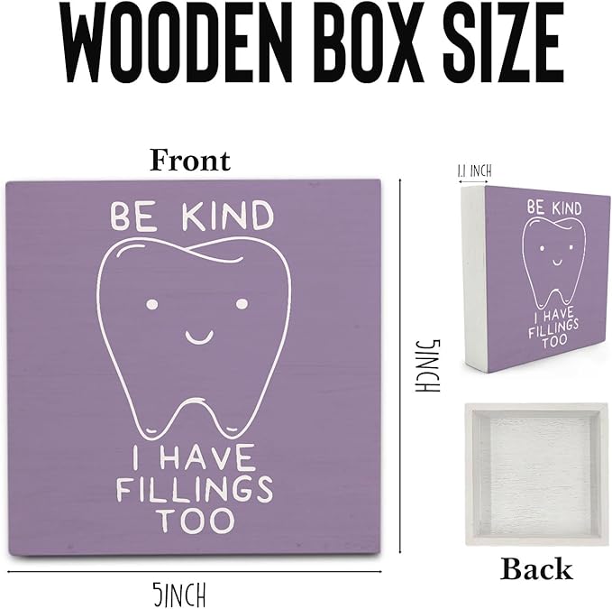 Dental Decor Wooden Signs,Purple Dental Hygienist Wooden Box Sign,Funny Dentist For Home Office Shelf Table Decor 5x5 Inches,Dental School Gift, Dentist Gifts
