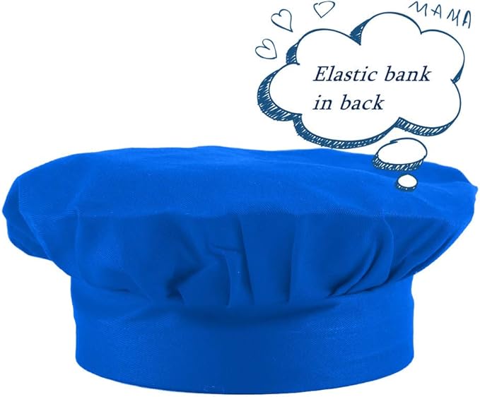 Kids Apron and Chef Hat Set, Adjustable Cotton Child Aprons with Large Pocket Blue Girls Boys Kitchen Bib Aprons for Cooking Baking Painting