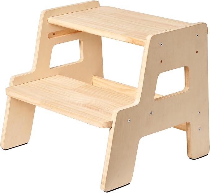 Toddler Step Stool for Kids - Height Adjustable Non-Slip Wooden Step Stool for Bathroom Sink, Kitchen & Potty Training 2-Step - Natural