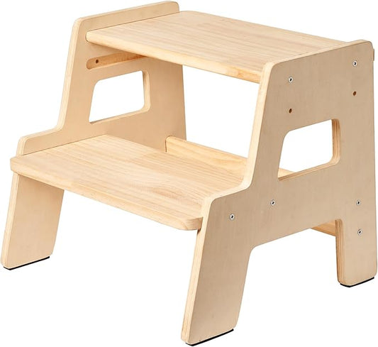 Toddler Step Stool for Kids - Height Adjustable Non-Slip Wooden Step Stool for Bathroom Sink, Kitchen & Potty Training 2-Step - Natural