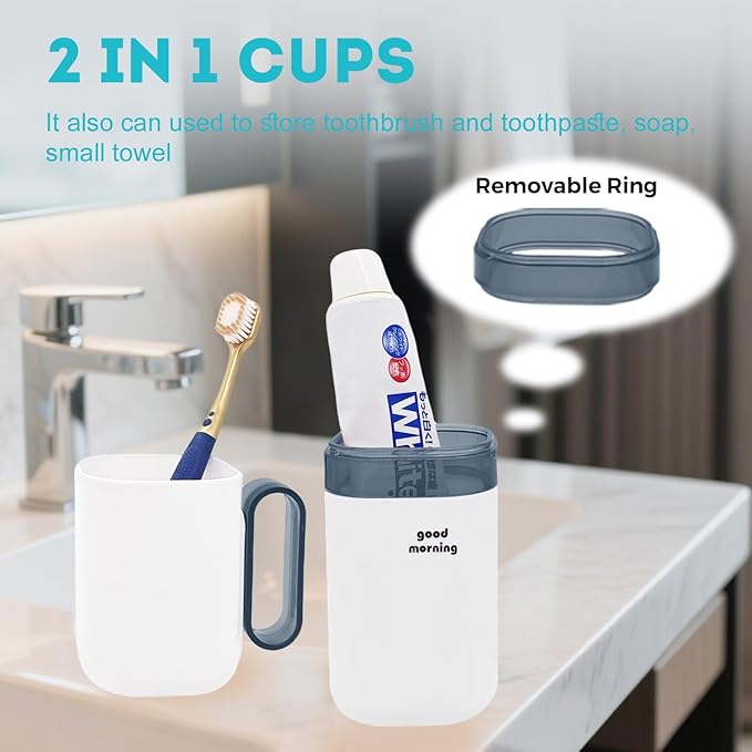 Toothbrush Travel Case,Toothbrush Holder and Rinse Cup with Handle Travel Toothbrush Cup,Multifunctional Toothbrush Covers,Large Capacit Travel Toothbrush Holder with Mouthwash Cup (Blue)