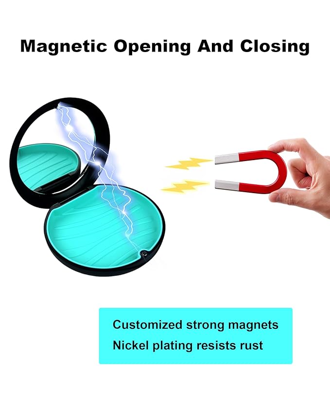 2 Pack Retainer Case with Mirror Kits, Aligner Case Compatible with Invisalign, Slim Night Guard Cases with Aligner Removal Tool, Brush and Chew, Black(Blue+Cyan Silicone)