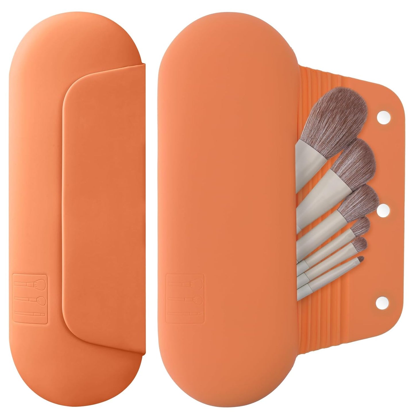 Silicone Makeup Brush Holder Travel Cosmetic Bag：Soft Portable Cosmetic Face Brushes Holder with Upgrade Anti-Fall Out Magnetic Closure, Large Travel Makeup Brush Case - Orange