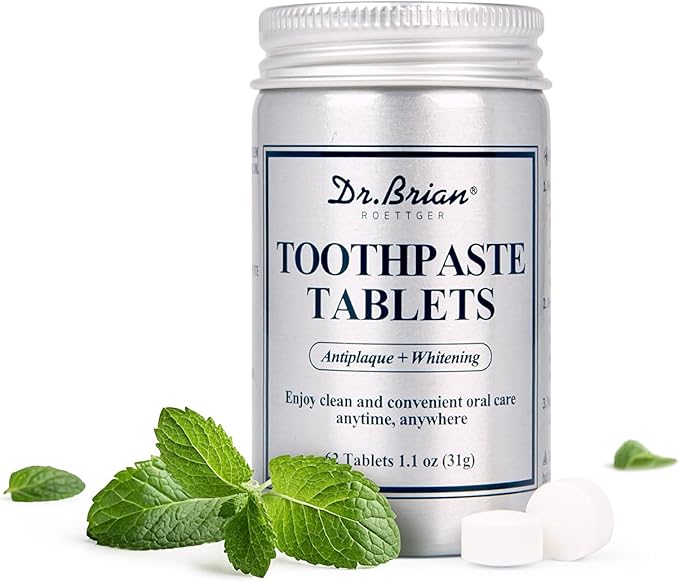 Toothpaste Tablets - Nano Hydroxyapatite Natural Whitening, Fluoride & Plastic Free, Eco-Friendly Travel Toothpaste Reduce Sensitivity, Remineralize (Mint, 62 Count)