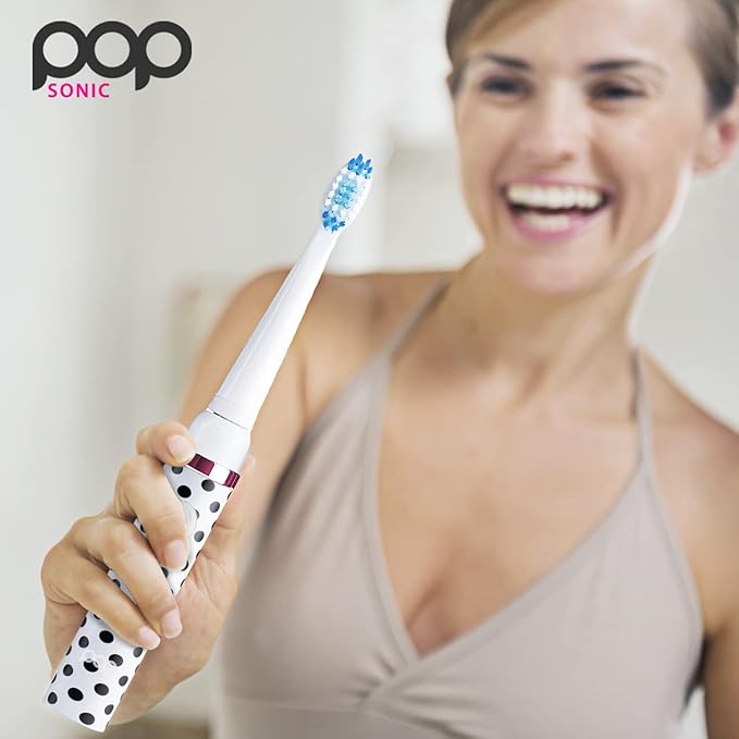Pop Sonic Electric Toothbrush (White Dots) - Travel Toothbrushes w/AAA Battery | Kids Electric Toothbrushes with 2 Speed & 15,000-30,000 Strokes/Minute, Dupont Nylon Bristles
