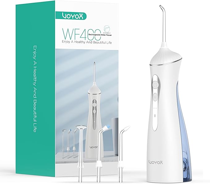 VOYOR-HEALTH Water Dental Flosser for Teeth Cordless, Rechargeable Electric Flosser for Teeth Cleaning and Flossing, Portable Oral Irrigator 3 Modes & IPX7 Waterproof for Travel Home WF400 (Blue)