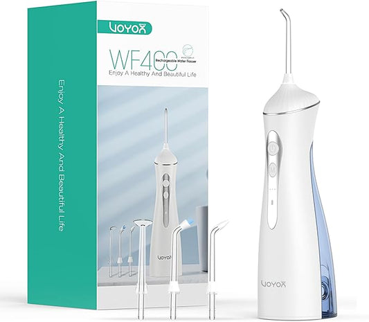 VOYOR-HEALTH Water Dental Flosser for Teeth Cordless, Rechargeable Electric Flosser for Teeth Cleaning and Flossing, Portable Oral Irrigator 3 Modes & IPX7 Waterproof for Travel Home WF400 (Blue)