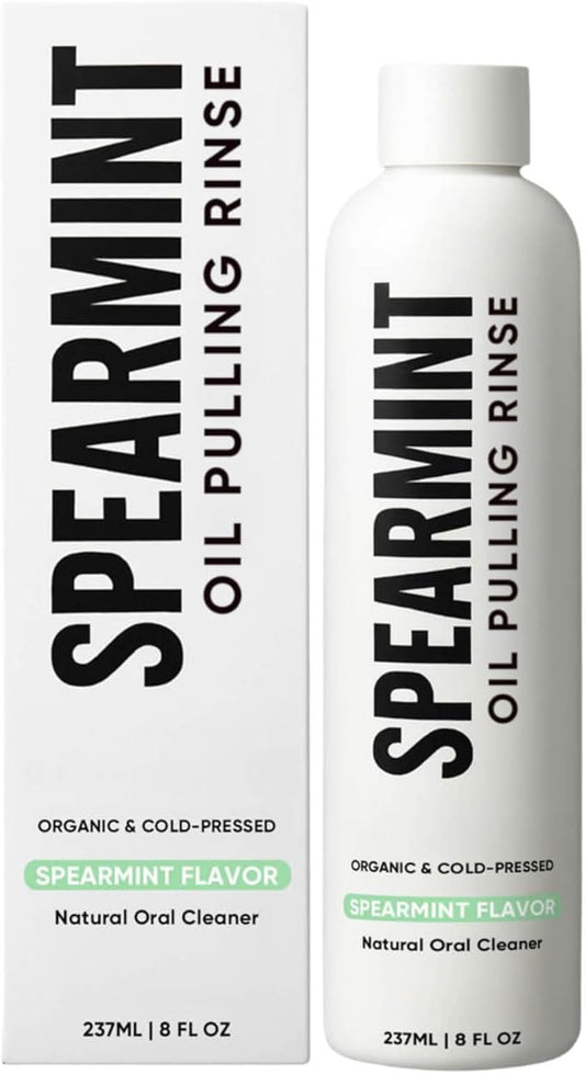Spearmint Oil Pulling Rinse – with Organic Cold-Pressed Coconut Oil ＆ Mentha Haplocalyx Oil, Natural Mouthwash for Fresh Breath, Healthy Gums & Teeth Whitening, 8 fl oz (1)