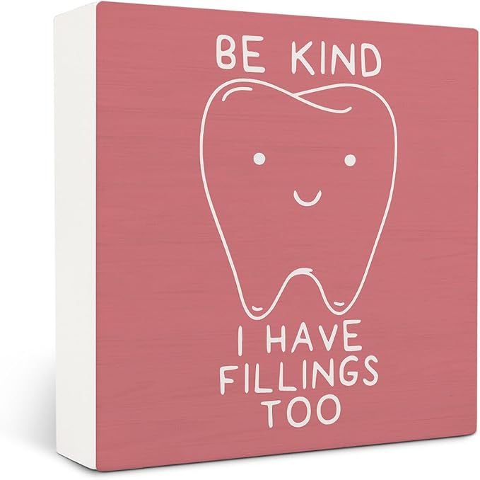 Dental Decor Wooden Signs,Pink Dental Hygienist Wooden Box Sign,Funny Dentist For Home Office Shelf Table Decor 5x5 Inches,Dental School Gift, Dentist Gifts