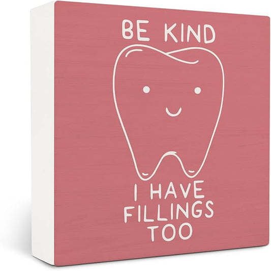Dental Decor Wooden Signs,Pink Dental Hygienist Wooden Box Sign,Funny Dentist For Home Office Shelf Table Decor 5x5 Inches,Dental School Gift, Dentist Gifts