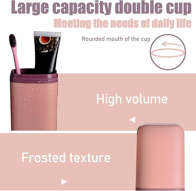 Huakaile 2 Pack Plastic Travel Toothbrush Holder, Portable Toothbrush Cup with Cover, Toothbrush Case Box Toothpaste Container for Storage Organizer Bathroom Camping (White, pink)