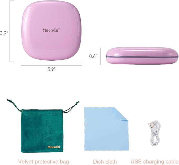 Mocado Compact LED Travel Makeup Mirror - 4 Inches 1X/10X Magnification Travel Mirror with Light Dimmable Double Sides Lighted USB Rechargeable Compact Mirror for Purse,Pocket,Travel(Purple)