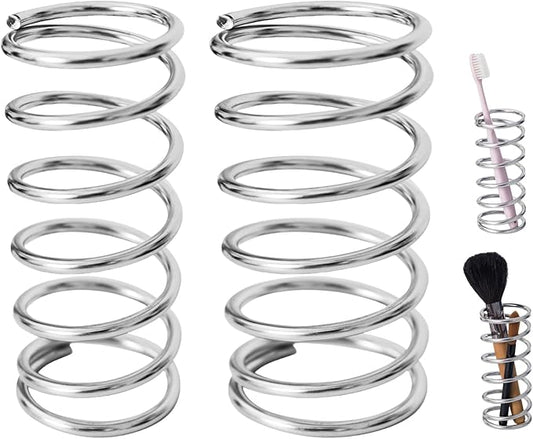 2Pcs Toothbrush Holders Steel Spring Shape Pen Holder Bathroom Tabletop Makeup Brush Organizer Toothbrush Stand