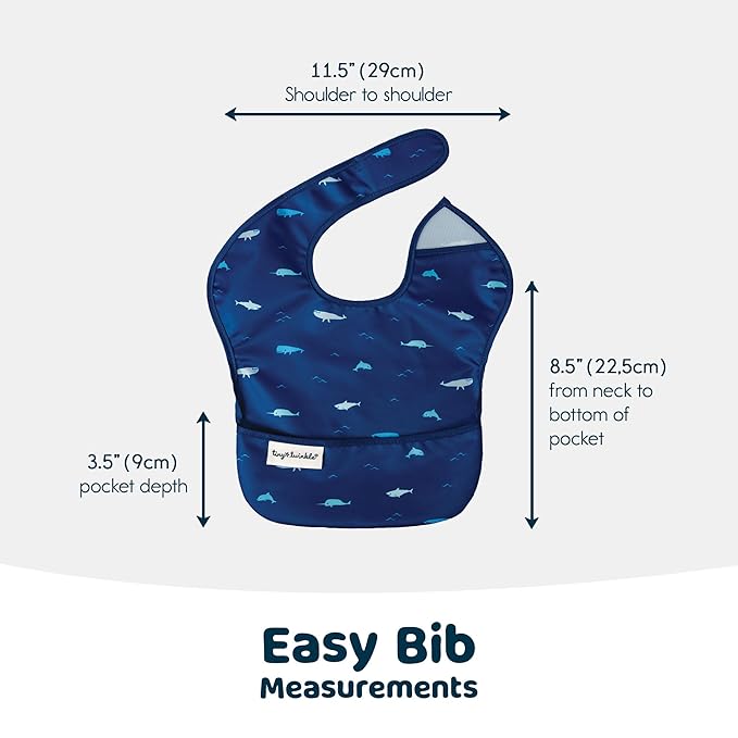 Tiny Twinkle Mess-Proof Baby Bibs for Eating | Waterproof, Wipeable Toddler Bibs with Catch-All Pocket | Feeding Bibs for Girls & Boys(3 Pack,Ocean Life Set)