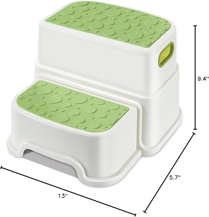 WELSPO 2 Step Stool for Kids, Toddler Step Stool for Bathroom, Kitchen, Bedroom, Living Room, Non-Slip Toddlers Toilet Potty Stool with Handles Baby Child Kid Plastic Poop Stools(Green)