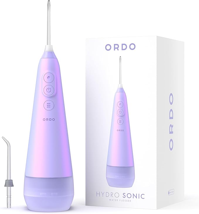 Ordo Water Flossers for Teeth, Cordless IPX7 Waterproof Oral Irrigator, 3 Pressure Settings, Portable, Rechargeable Electric Sonic Flosser, Dental Professional Recommended, Pearl Violet