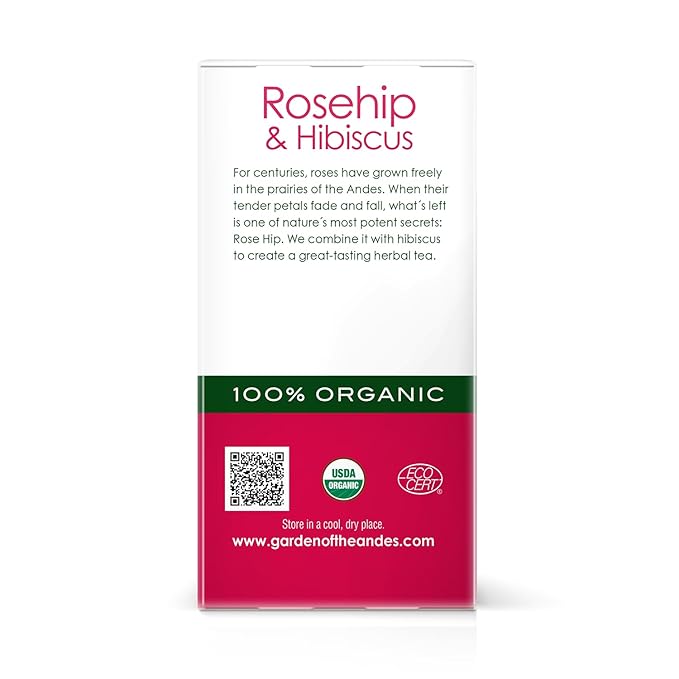 Garden of the Andes - Organic Rosehip & Hibiscus Tea - 6 Pack (20 Tea Bags/Box, 120 Total) - Caffeine-Free Double-Chamber Glue-Free Tea Bags - Natural Vitamin C and Antioxidants