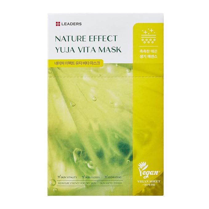 LEADERS Nature Effect Yuja Vita Mask - Helps Hydrate Skin, Serum Content, Vegan Certified - 10 Sheets