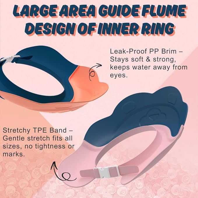 Baby Shower Cap - Waterproof Bath Visor for Toddlers 1-3 Years, Extra Soft Silicone Hair Washing Hat for Kids, Keep Water Out of Eyes(Animal Design) (Blue)