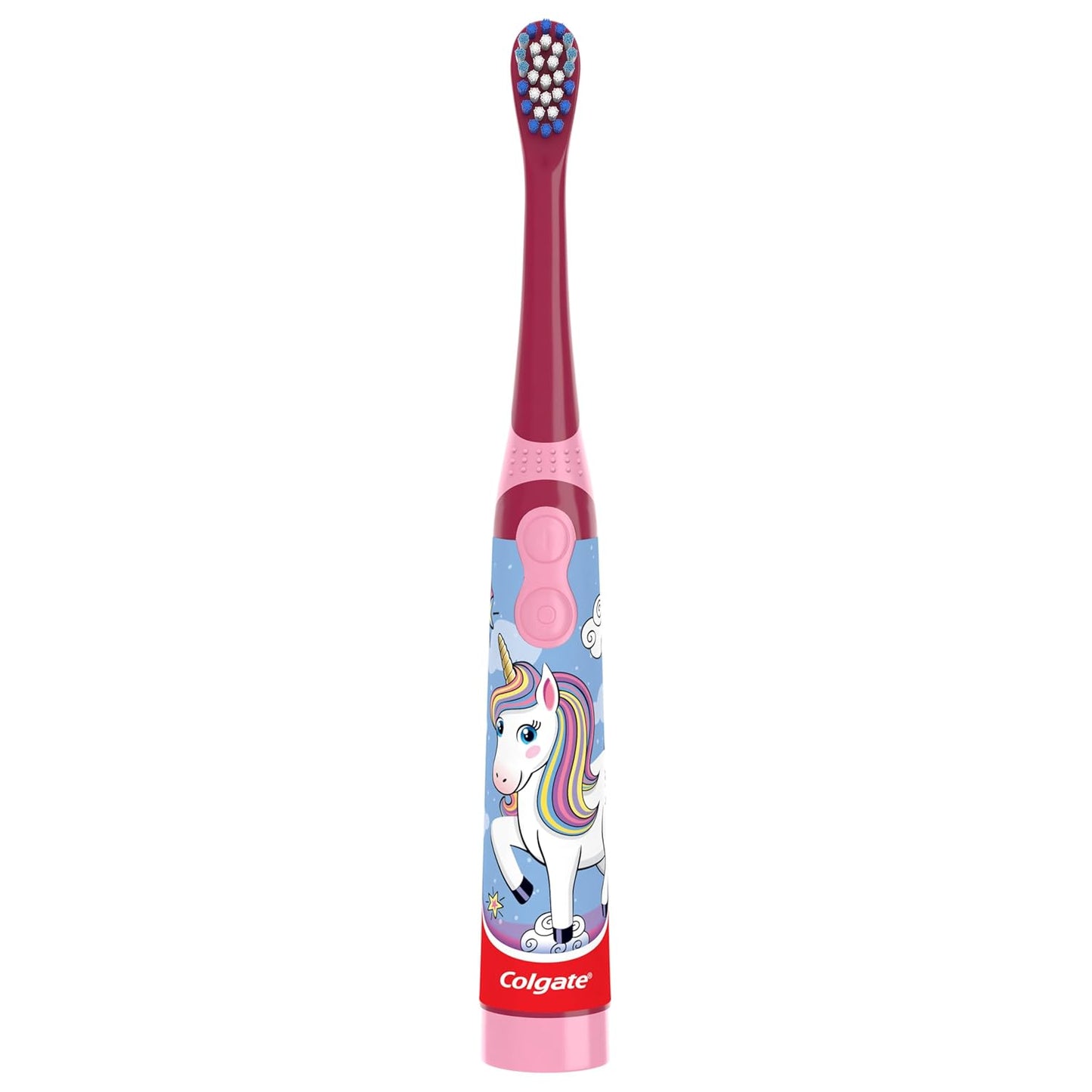 Colgate Kids Battery Powered Toothbrush, Kids Battery Toothbrush with Included AA Battery, Extra Soft Bristles, Flat-Laying Handle to Prevent Rolling, Unicorn Toothbrush, 1 Pack