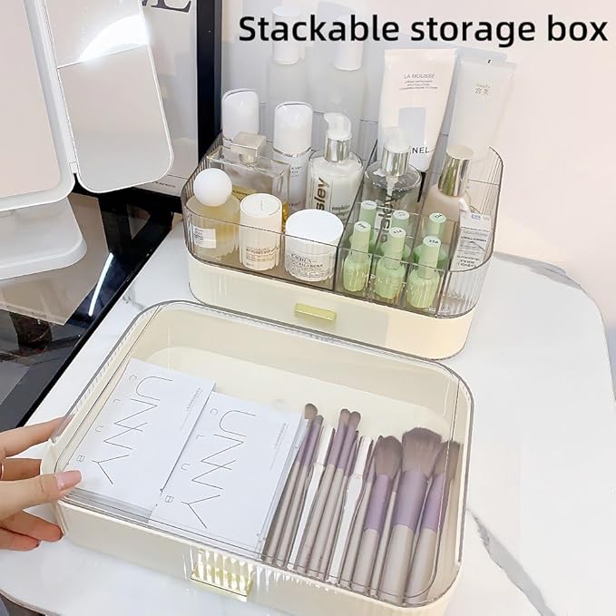 Makeup Organizer with Drawers Stackable Skincare Cosmetic Makeup organization for vanit Bathroom Desk Countertop (Cream)