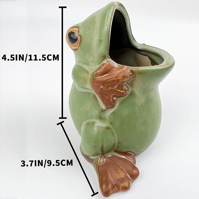 FlidRunest Kids Frogs Toothbrush Holder for Bathroom - Ceramic Animal Tooth Brush Holder Cup - Easy to Clean Toothbrush and Toothpaste Holder for Kids - Great Gift for Boy, Friends, Kids, Men