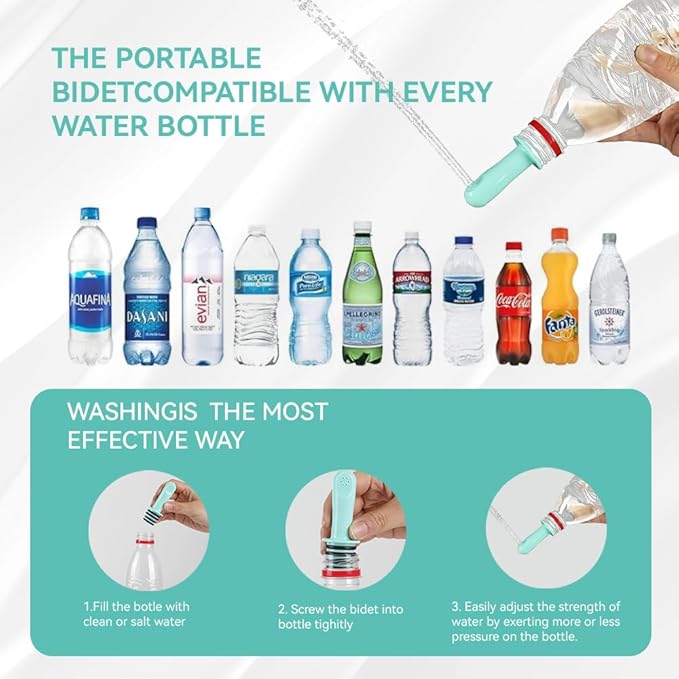 3 Pack Portable Travel Bidet, Toilet, Washing,Shattaf Bidet Water Sprayer, Compatible with Every Bottle (Short)