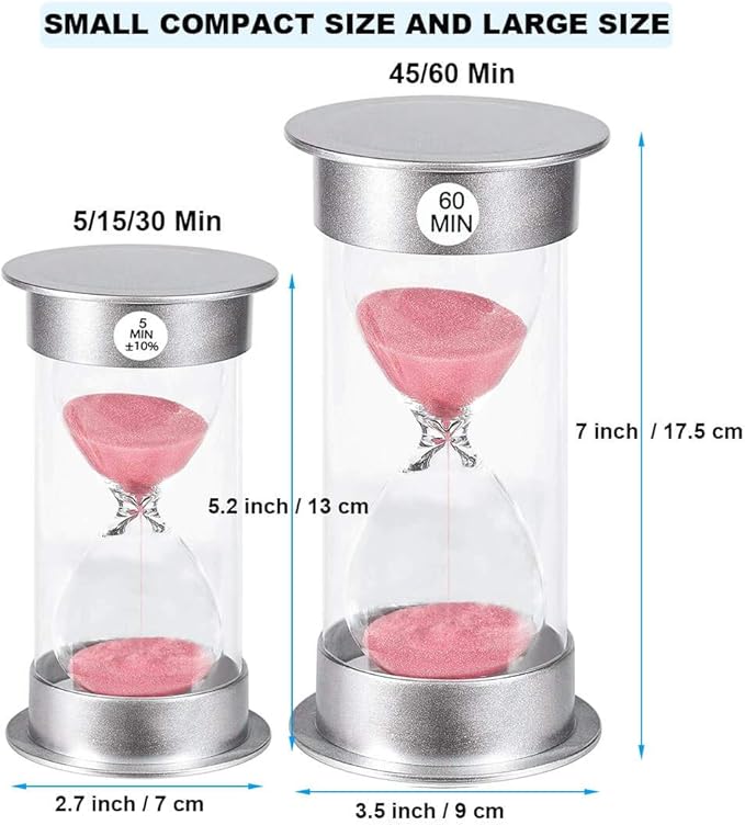 Hourglass Timer Sand Clock 30 Minute: Silver Plastic Sand Watch 30 Min, Hour Glass Sandglass Timer for Kids, Games, Classroom, Kitchen, Decoration (Pink Sand)