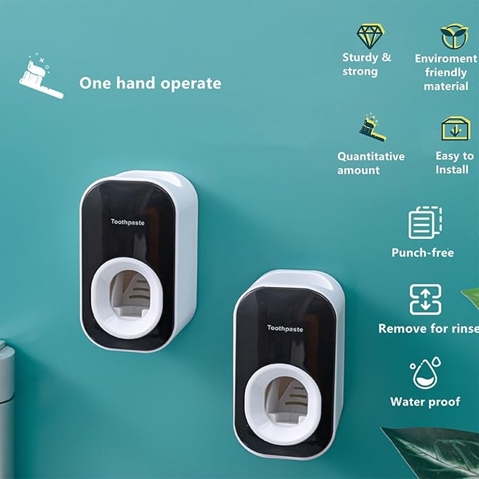 Automatic Toothpaste Dispenser Wall Mounted for Bathroom & Shower,Toothpaste Squeezer for Adults,Children & Family by Mr. Thumbs(1pc,Black)