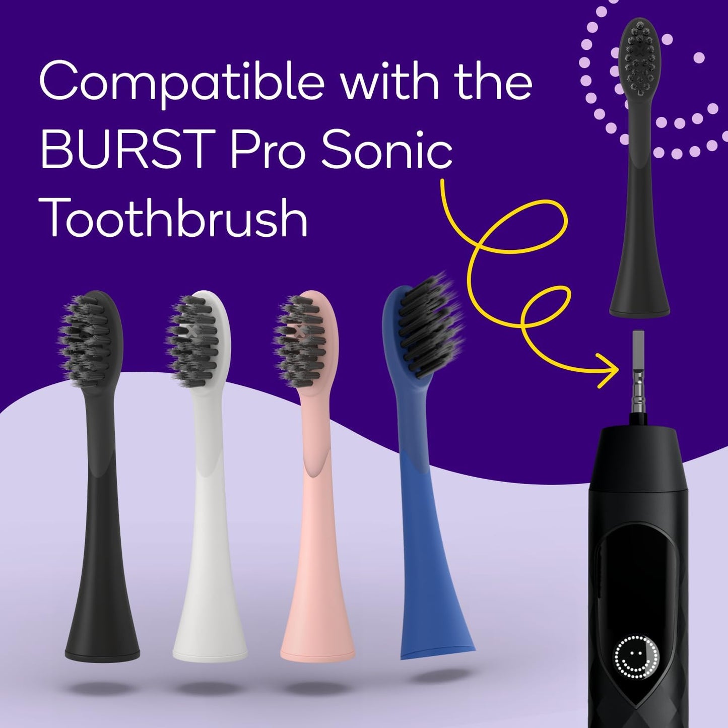 BURST Pro Sonic Electric Toothbrush Genuine Replacement Heads (Black/3 Pack) | Soft Bristles for Deep Clean, Stain & Plaque Removal