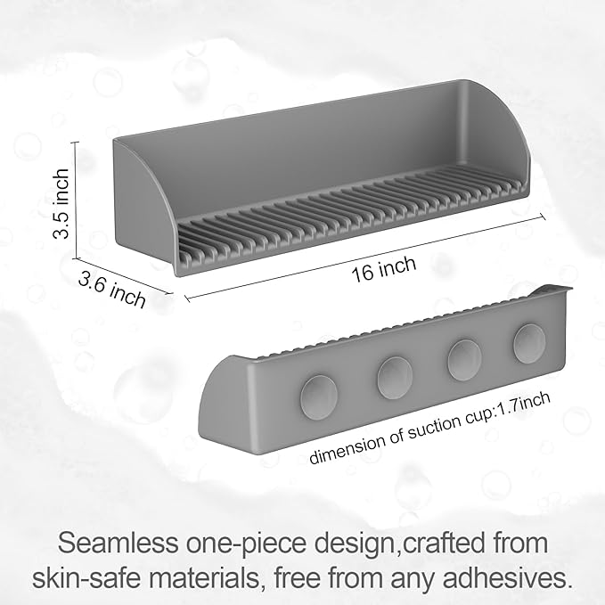 2 Pack Splash Guard for Bathtub & Sink - Silicone Kids Bath Splash Guard Shelf, Bath Toy Tray Holder, Tub Water Splash Guard with 4 Suction Cups, Bathroom Accessories for Children, Toddler Bath, Grey